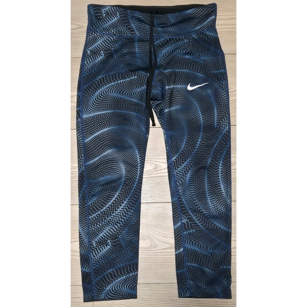 Nike Power Women's Small Blue Dri-Fit Dot Swirl Crop Yoga‎ Running Leggings